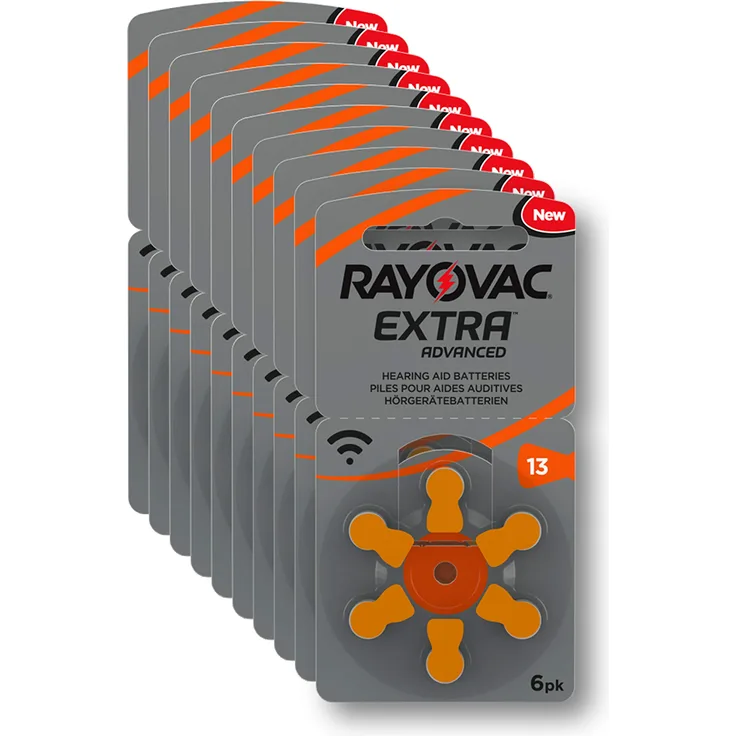 VARTA Rayovac Extra Advanced Zink Luft Hörgerätebatterie (in der Größe 13er Pack Frustfrei-Pack, mit 60 Batterien, geeignet für Hörgeräte Hörhilfen Hörverstärker) orange