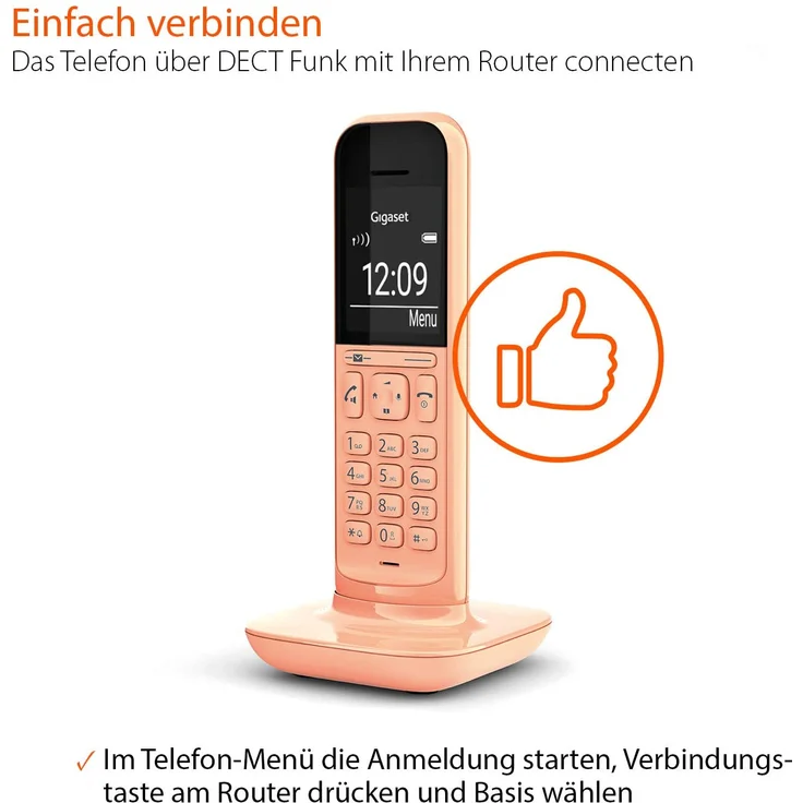 Gigaset CL390HX Universal Mobilteil, Design Telefon, geeignet für FRITZ!Box und HD Voice Freisprechfunktion, schnurloses DECT Telefon mit großem Grafik Display, Cantaloupe, VoIP-Telefon, orange – Bild 5