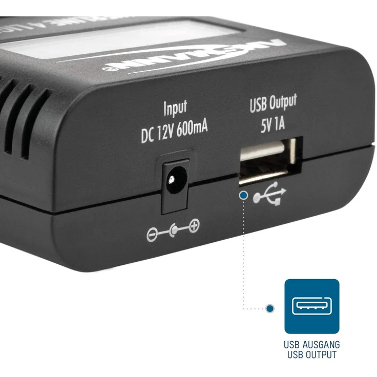 ANSMANN Akku-Ladegerät für 4x AA & AAA NiMH Akkus - Batterieladegerät mit Einzelschachtüberwachung, automatische Abschaltung, Erhaltungsladung, LCD-Display & USB Lader - Powerline 4 Light – Bild 3