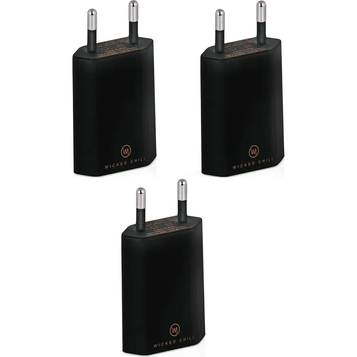 Wicked Chili 3x Pro Series Netzteil USB Adapter kompatibel mit Apple iPhone, Samsung Galaxy - Handy Ladegerät, Smartphone Netzstecker (1A, 5V) schwarz