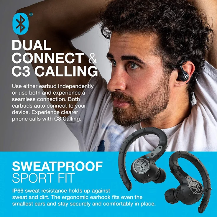 JLAB Epic Air Sport ANC True Wireless In-Ear Kopfhörer mit Bluetooth, Mikrofon, Noise Cancelling, geeignet für Sport, schwarz – Bild 6