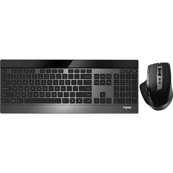 Rapoo 9900M - Tastatur-und-Maus-Set - kabellos - 2.4 GHz, Bluetooth 4.0, Bluetooth 3.0 - Deutsch QWERTZ - Schwarz (19347)