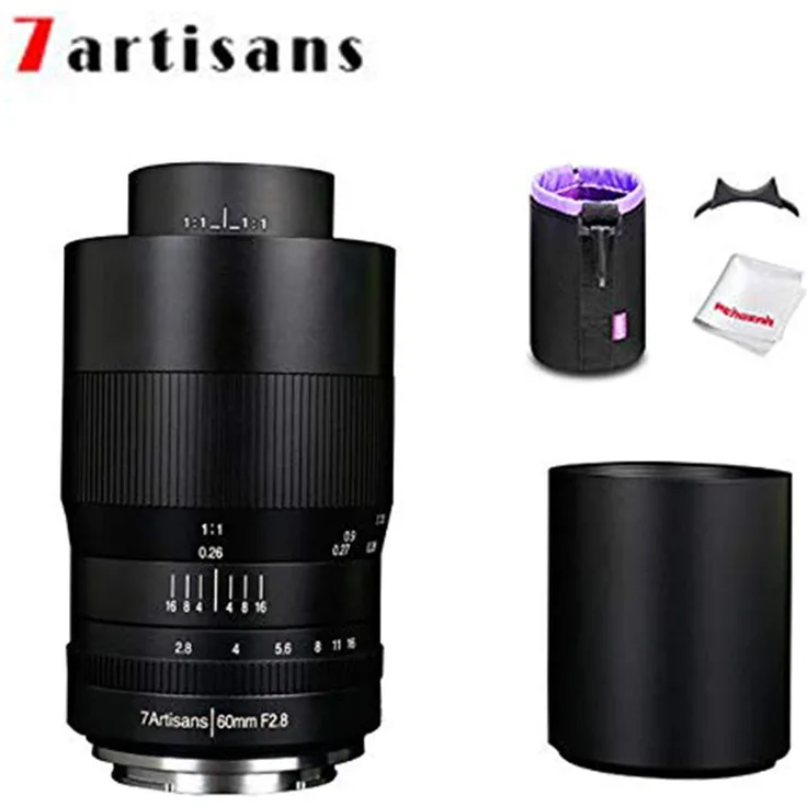 7artisans 60 mm F2.8 APS-C Makro-Objektiv, manueller Fokus, feste Linse für Sony E Mount spiegellose Kameras mit Objektivtasche und Fokusschlüssel schwarz