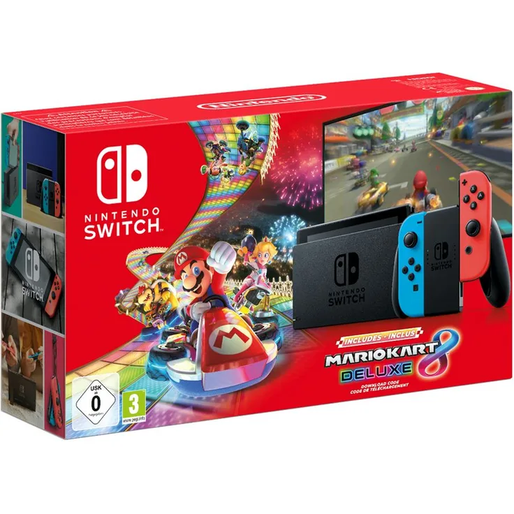 Nintendo Switch V2 Neon-Blau Neon-Rot 32GB (neues Modell 2019) inkl. Mario Kart 8 Deluxe