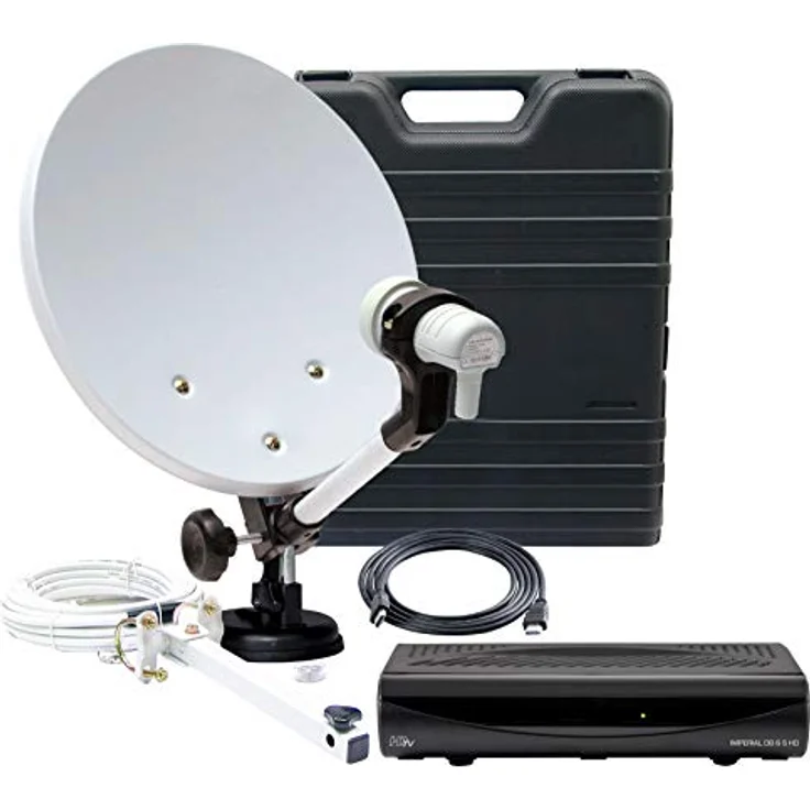 Telestar HDTV SAT Camping-Satellite-Anlage mit Imperial DB 6 S HD (HD-Receiver, 35cm Spiegel, Single LNB, Kabel, div. Halter) schwarz – Bild 1