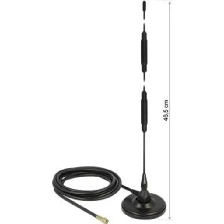 DELOCK LTE Antenne SMA Stecker 7dBi starr omnidirektional mit magnetischem Standfus und Anschlusskabel (RG-58, 3 m) Outdoor schwarz