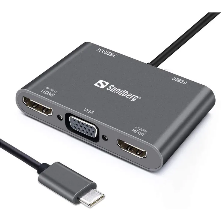 SANDBERG USB-C Dock 2xHDMI+1xVGA+USB+PD (136-35)