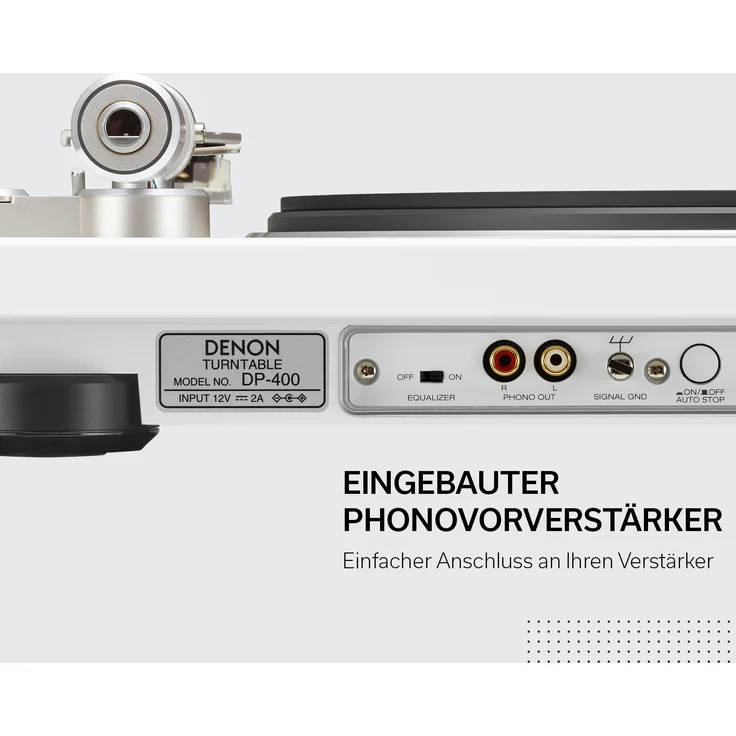 Denon DP400BKEM Plattenspieler (Riemenantrieb, Tonarmlift, eingebauter Vorverstärker, S-Tonarm) Weiß – Bild 9