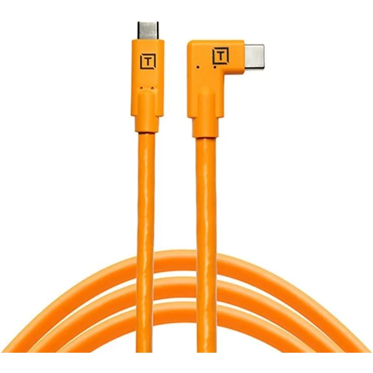 TETHER TOOLS TetherPro USB-Datenkabel für USB-C an USB-C (orange, rechtsgewinkelt, 4,6 m Länge)