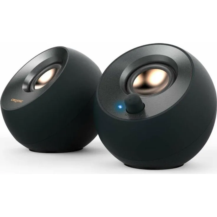 Creative Pebble V2 - 2.0-Desktop-Lautsprecher mit USB-C-Stromversorgung, 3,5 mm AUX-Eingang, bis zu 8 W Leistung für Computer und Laptops, Typ-A-Adapter enthalten und verlängertes Kabel (schwarz)