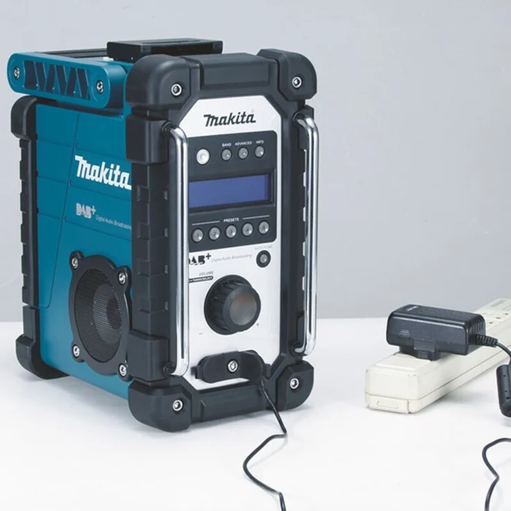 Makita DMR110 ohne Akku und Ladegerät, mit Netzteil Baustellenradio, geeignet für Outdoor, spritzwassergeschützt, türkis – Bild 12