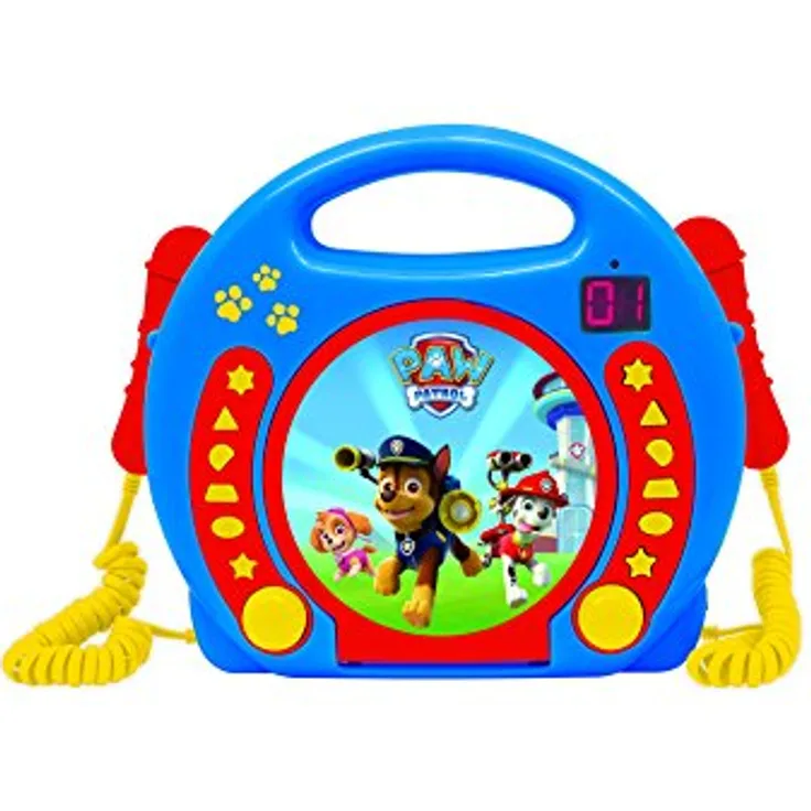 Lexibook PAW Patrol Helfer auf vier Pfoten Chase CD-Player mit 2 integrierten Mikrofonenv, Programmierfunktion, Kopfhörer-Anschluss, für Kinder, AC-Betrieb oder Batterie, Blau-Rot, RCDK100PA