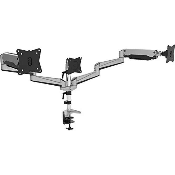 DIGITUS Monitor-Halterung - Klemme & Gasdruckfeder - 3 Monitore - Bis 27 Zoll - Bis 3x 6 kg - VESA 75 & 100 - Silber