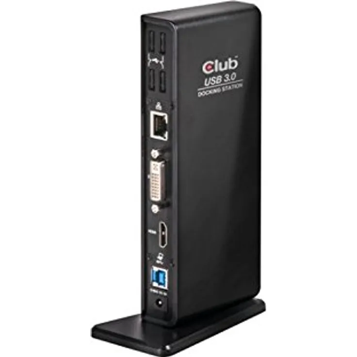 Club 3D SenseVision USB 3.0 Docking Station, 1x HDMI, 1x DVI-I, 1x USB 3.0, 1x USB 3.0 BC-1.2 Schnellladung, 4x USB 2.0, 1x Audio Jack, 1x Mic, LED Funktionsleuchte, Schwarz Klavierlack