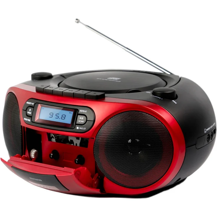 Aiwa BBTC-550RD Tragbares Hifi Radio mit CD, Kassettendeck, Bluetooth und USB rot – Bild 3