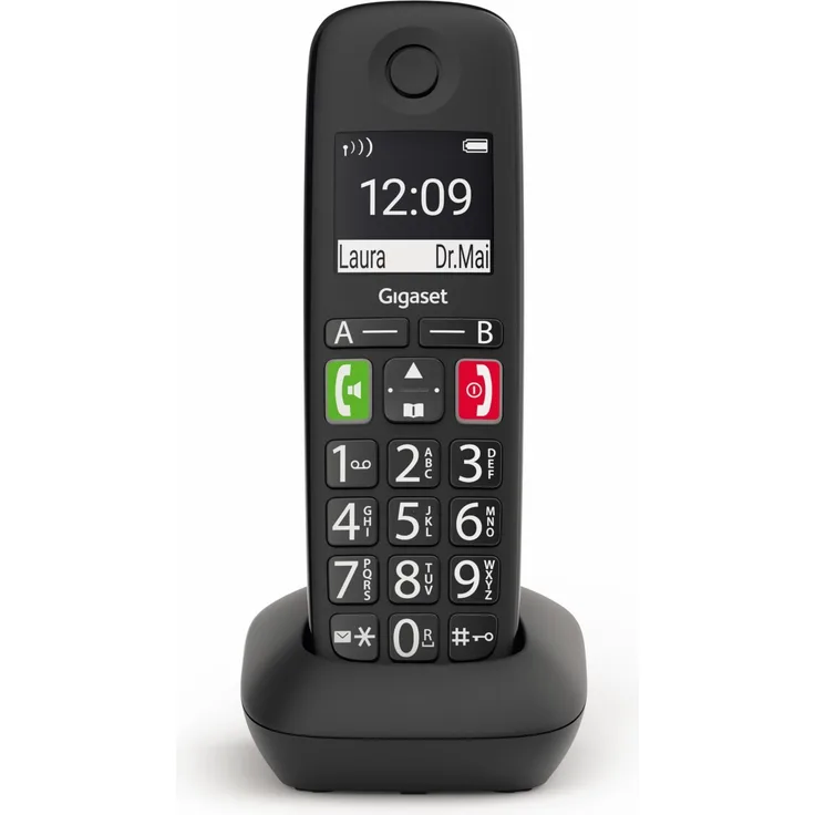 Gigaset E290HX - Schnurloses IP-Telefon für Senioren zum Anschluss am Router - große Tasten, großes Display, Zielwahltasten für wichtige Nummern, Verstärker-Funktion für lautes Hören, VoIP-Telefon, schwarz
