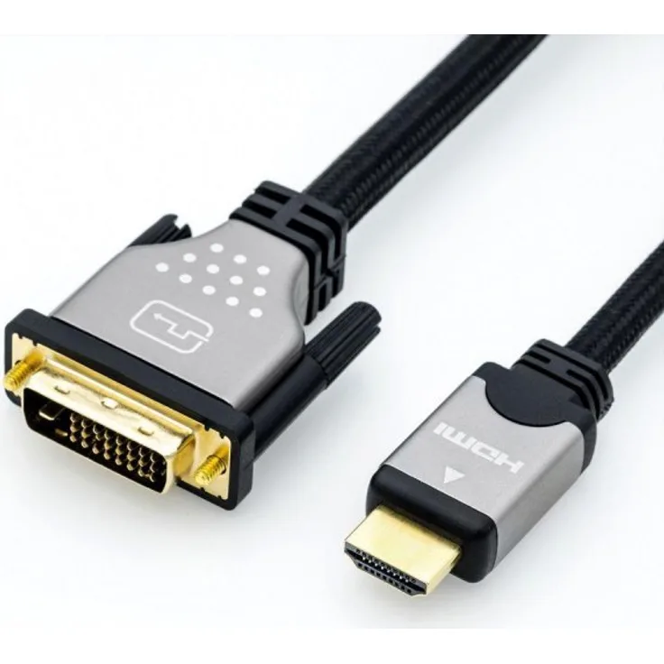 ROLINE DVI HDMI Kabel I Monitorkabel mit DVI D 24+1 Dual Link und HDMI Stecker I 4K Ultra HD I Schwarz-Silber, 5m