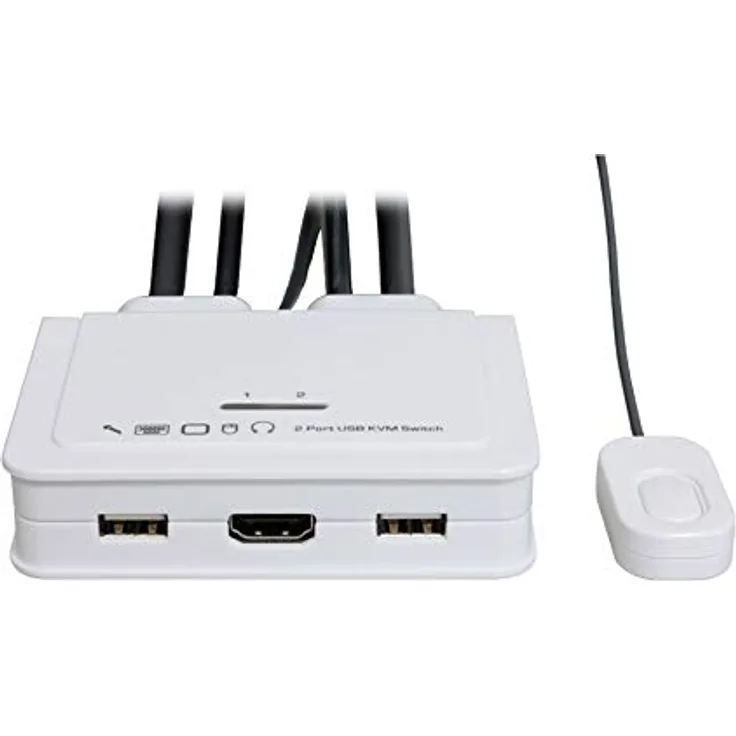 InLine 62613I KVM Switch, 2-fach, HDMI, 4K, USB, mit Audio, integr. Kabel