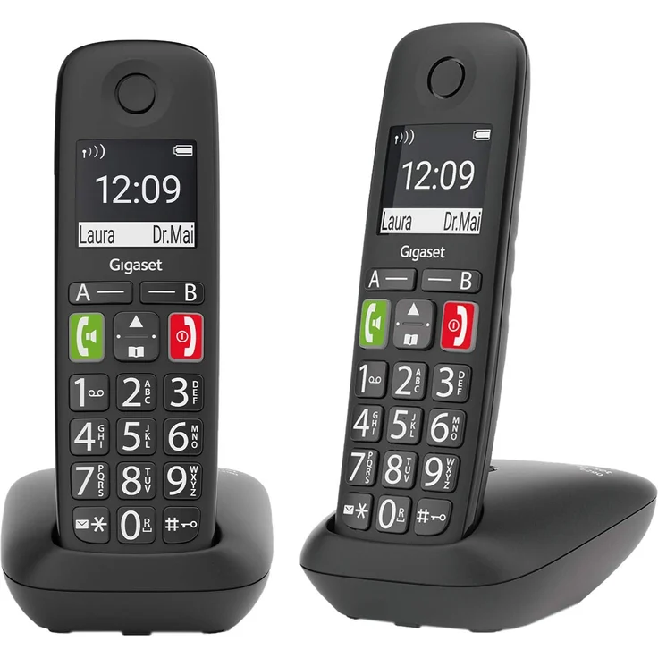 Gigaset E290 Duo - 2 schnurlose Senioren-Telefone ohne Anrufbeantworter - große Tasten, großes Display, Zielwahltasten für wichtige Nummern, Verstärker-Funktion für extra lautes Hören, schwarz – Bild 1