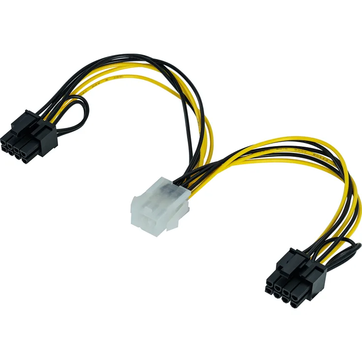 Poppstar 1x 20 cm PCI-Express Y Grafikkarten-Stromkabel (Stromstecker 6-pol Buchse auf 2x 6+2-pol PCIe (m)), Y-Adapter für Stromversorgung (PCI-e Netzteilstromkabel)