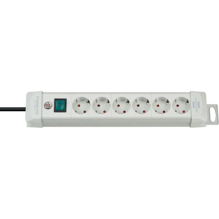 Brennenstuhl Premium-Line, Steckdosenleiste 6-fach (Steckerleiste mit Schalter und 3m Kabel- 45° Winkel der Schutzkontakt-Steckdosen, Made in Germany) grau – Bild 1
