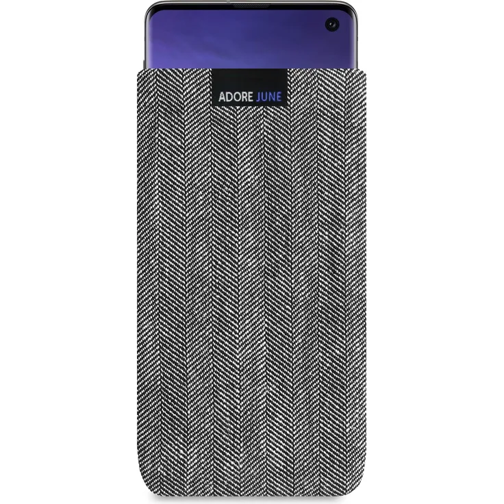 Adore June Business Tasche für Samsung Galaxy S10 Handytasche aus charakteristischem Fischgrat Stoff - Grau-Schwarz | Schutztasche Zubehör mit Display Reinigungs-Effekt | Made in Europe