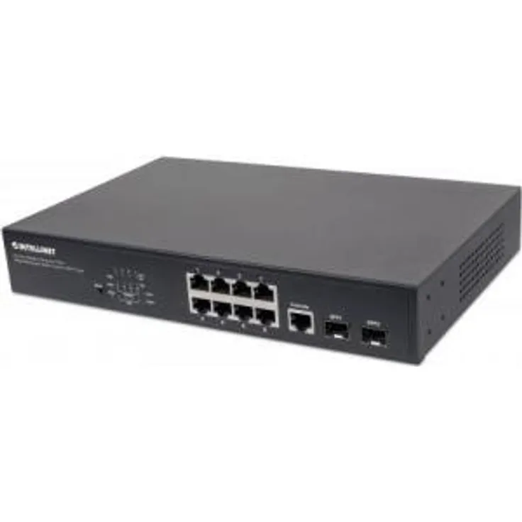 Intellinet 8-Port Gigabit Ethernet PoE+ Web-Managed Switch with 2 SFP Ports, IEEE 802.3ataf Power Over Ethernet PoE+PoE Compliant, 140 561167, Schwarz