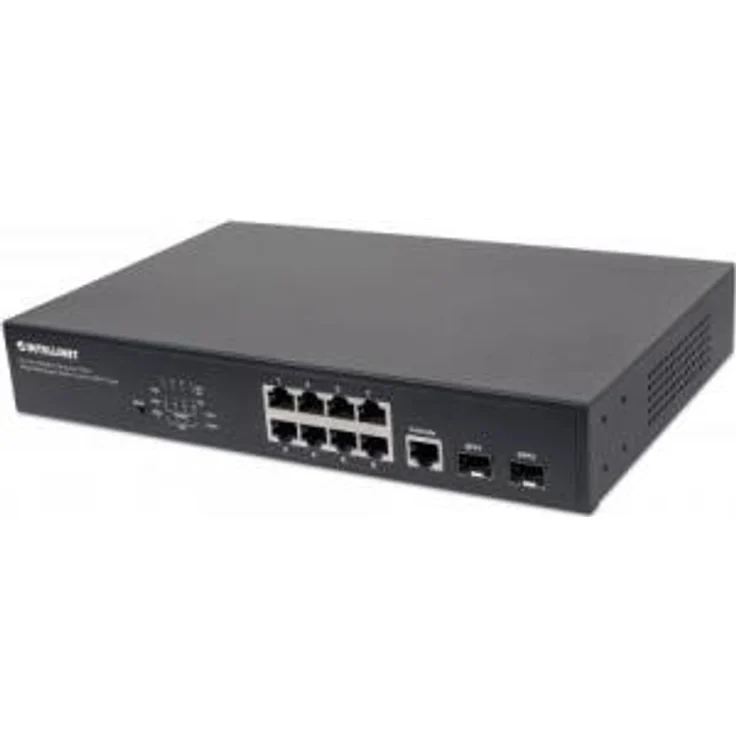 Intellinet 8-Port Gigabit Ethernet PoE+ Web-Managed Switch with 2 SFP Ports, IEEE 802.3ataf Power Over Ethernet PoE+PoE Compliant, 140 561167, Schwarz
