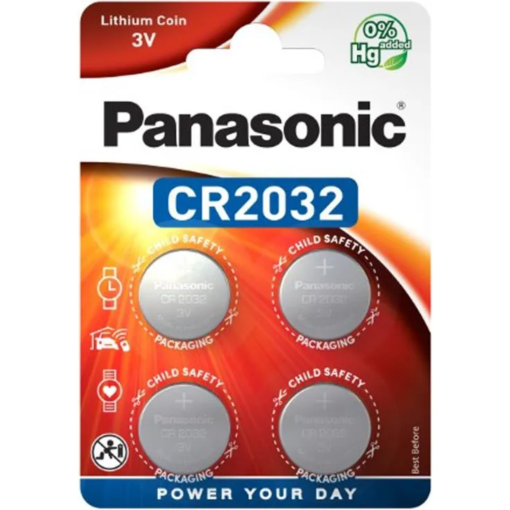 Panasonic CR2032 Lithium Knopfzelle, 3V, 4er Pack