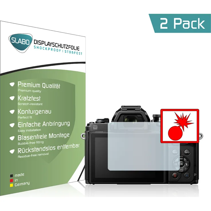 Slabo 2x Panzerschutzfolie für Olympus OM-D E-M10 Mark II KLAR Shockproof