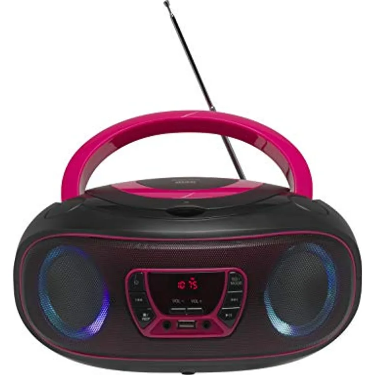Denver Electronics TCL-212BT - CD-Player (4 W, FM, Extern, Tragbarer CD-Player, Pink, 3,5 mm)