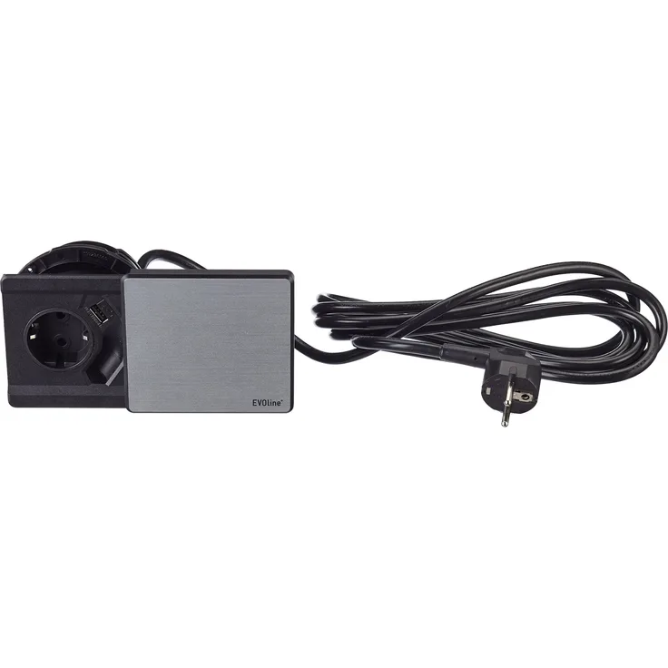 Schulte 1592 7000 3300 EVOline Square 80 Schuko mit USB-Charger Edelstahl