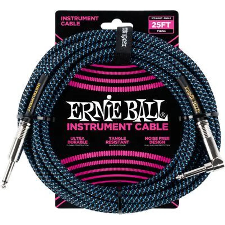 Ernie Ball 25 'geflochten gerade - Winkel Instrumentenkabel - schwarz - blau