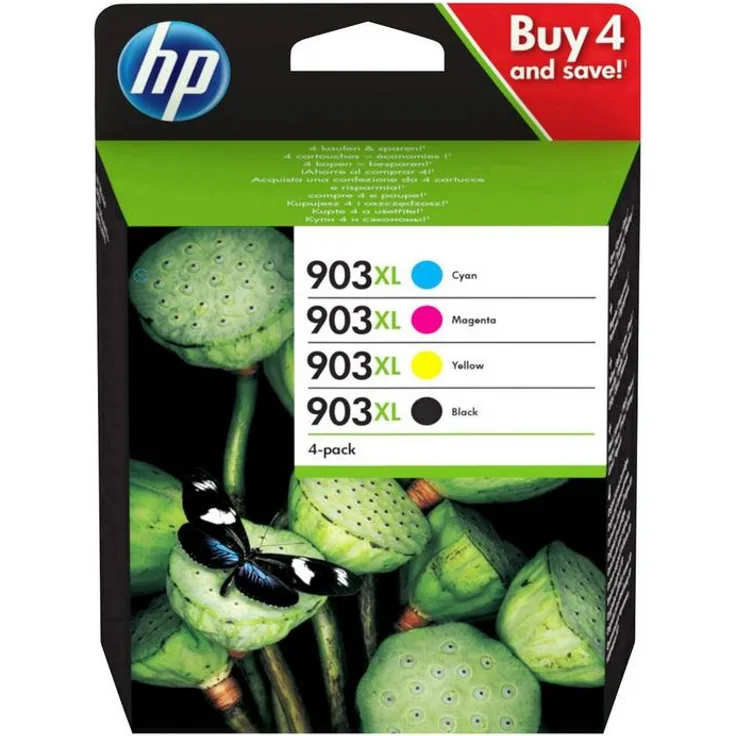 HP 903XL Multipack (Schwarz, Rot, Gelb, Blau) Original Druckerpatronen mit hoher Reichweite für HP Officejet 6950, HP Officejet Pro 6960, 6970 (3HZ51AE)