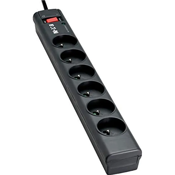 Steckdosenleiste-Überspannungsschutz – Eaton Protection Strip 6 FR – PS6F – 6 französische Steckdosen – Schwarz