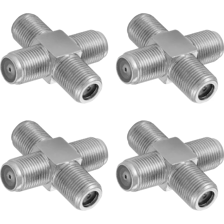 Poppstar 4x Sat TV Coax Verteiler Kreuz-Stück (4x F-Buchse) Antennen Splitter Adapter für Koaxialkabel, Antennenkabel, silbern