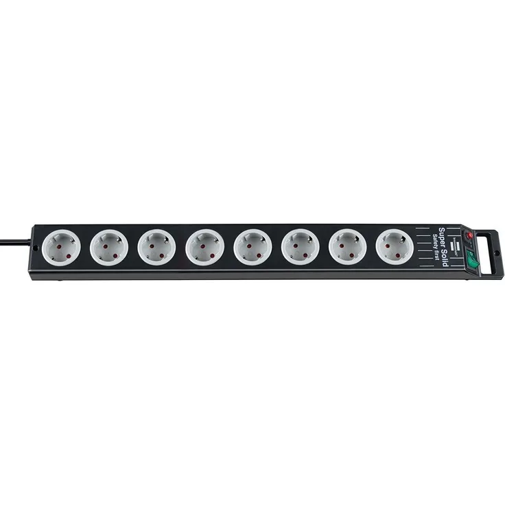 Brennenstuhl Super-Solid, Steckdosenleiste 8-fach (2,5m Kabel und Schalter - aus bruchfestem Polycarbonat) schwarz-grau