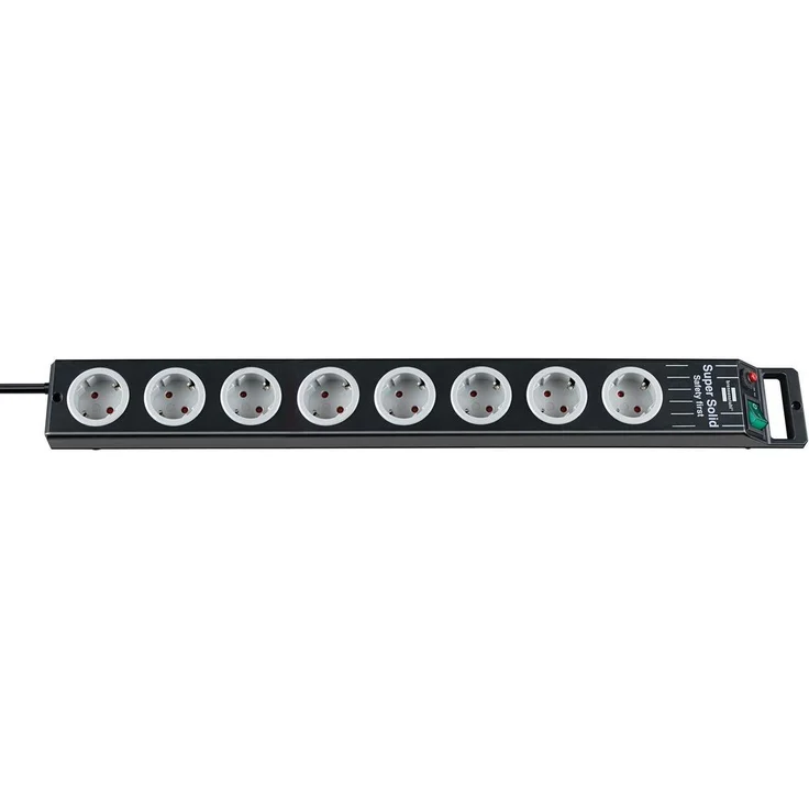 Brennenstuhl Super-Solid, Steckdosenleiste 8-fach (2,5m Kabel und Schalter - aus bruchfestem Polycarbonat) schwarz-grau – Bild 1