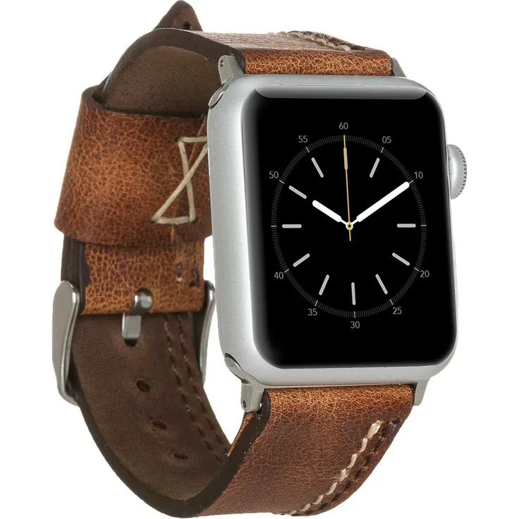 Burkley Apple Watch Leder Armband Vintage Braun Ersatz Uhren-Armband in 42/44mm (BA3)