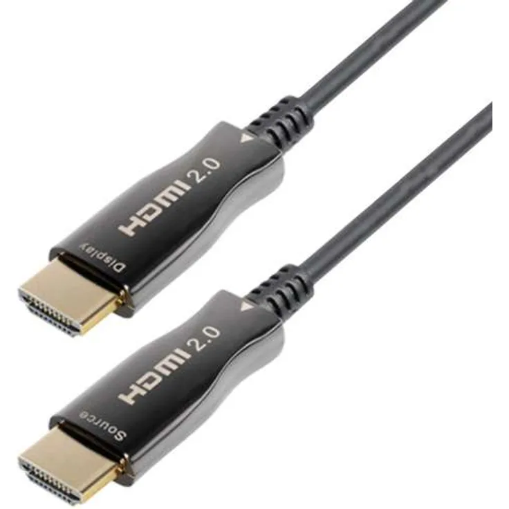 Aktives HDMI 2.0 LWL Glasfaserkabel mit Ethernet 4K UHD Schwarz 10m 20m