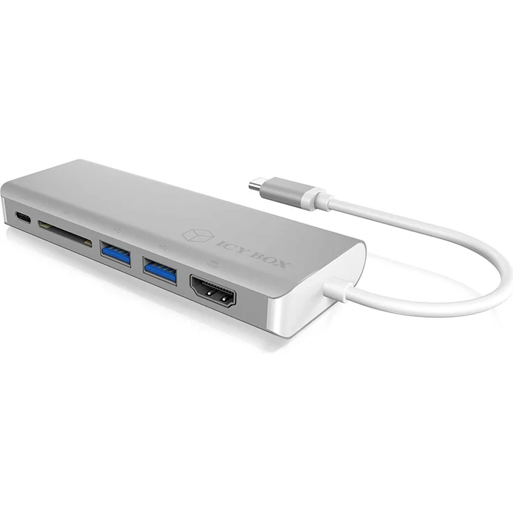 ICY BOX USB-C Adapter für Notebooks und Tablets mit HDMI, 2x USB 3.0, Power Delivery, Kartenleser, LAN, Aluminium, USB-C Hub, USB-C Dock – Bild 3