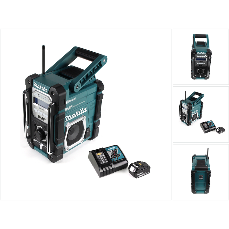 Makita DMR 112 RM1 Akku Baustellen Radio 7,2 - 18V Bluetooth DAB+ + 1x 4,0Ah Akku + Ladegerät schwarz, blau, silber