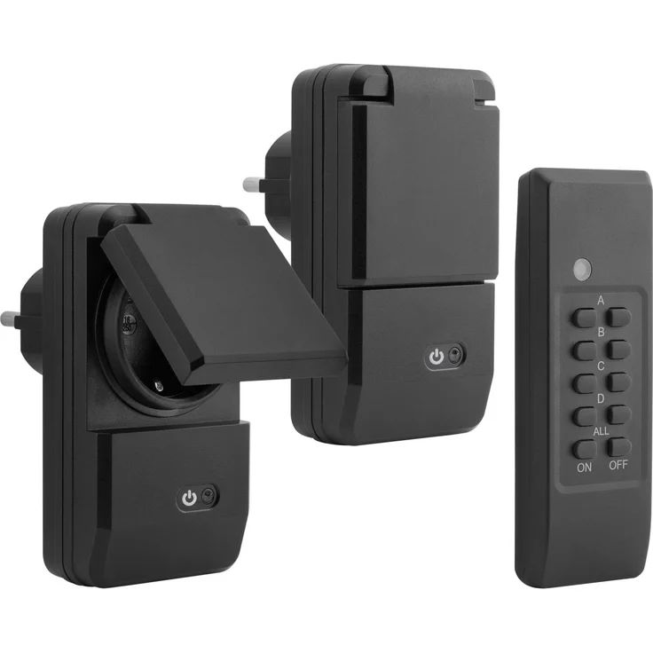 mumbi 2er Set Outdoor Funksteckdosen - 2 x Funksteckdose für Aussen + 1 x Fernbedienung - Plug & Play - 1100 Watt – Bild 1
