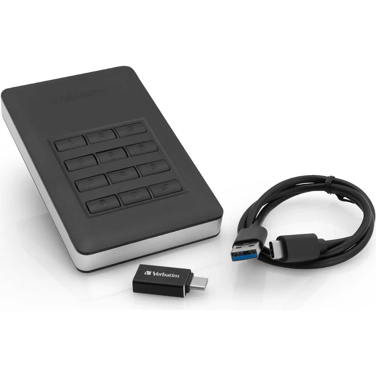 Verbatim Store 'n' Go Secure Portable HDD with Keypad Access - Festplatte - verschlüsselt - 2 TB - extern (tragbar) - USB 3.1 Gen 1 (USB-C Steckverbinder) - 256-Bit-AES (53403) – Bild 5