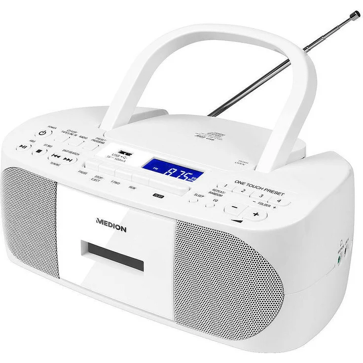 MEDION LIFE E64070 Stereo Sound System Boombox tragbar CD MP3 Player USB weiß – Bild 1