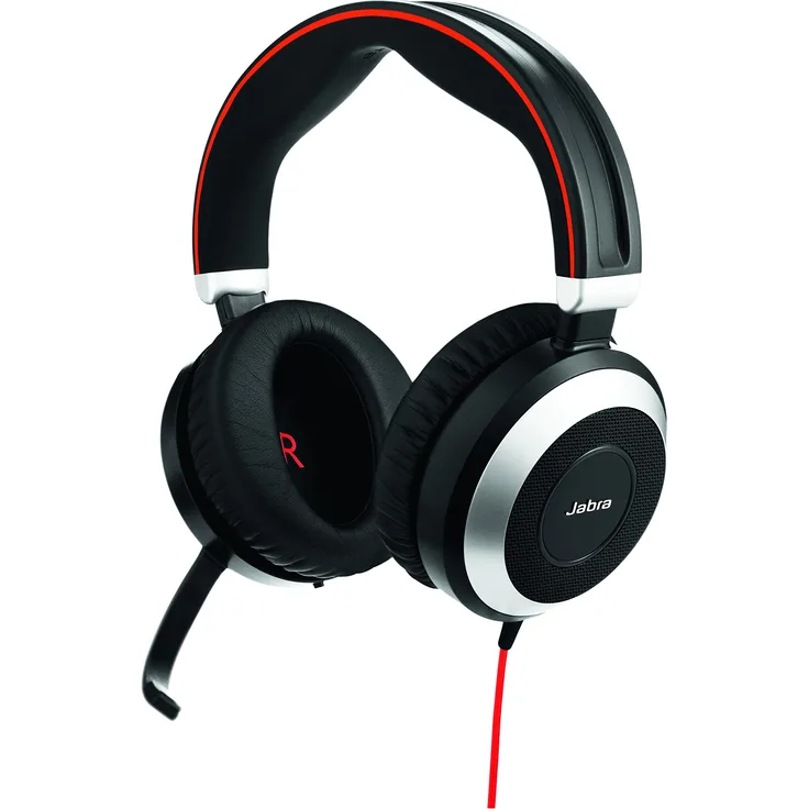 Jabra Evolve 80 MS Stereo Over-Ear Headset – Microsoft zertifizierte Kopfhörer mit aktivem Noise-Cancelling – USB und 3,5 mm Klinke – Schwarz