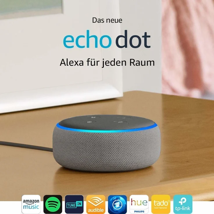 Amazon Echo Dot (3. Generation) Sprachassistent Hellgrau/Stoff – Bild 2
