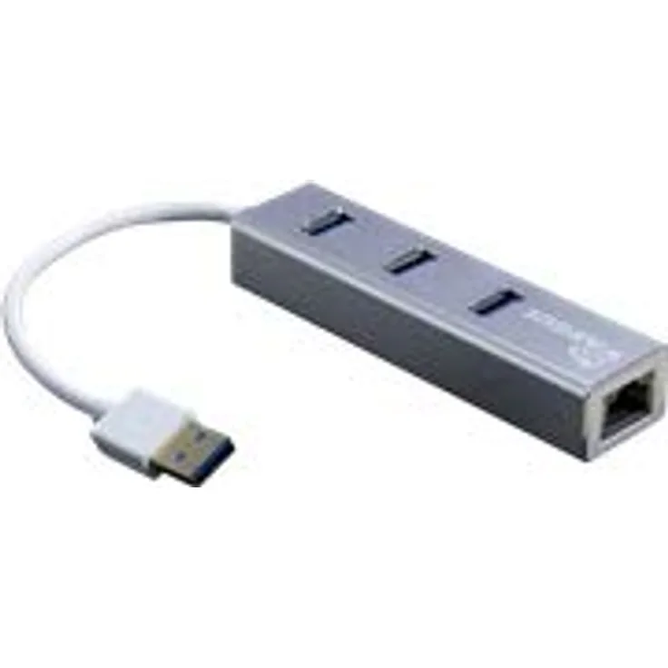 Inter-Tech Argus IT-310-S Adapter USB 3.0 - GbitLAN inkl. 3X USB 3.0 Hub - Silber-Weiss