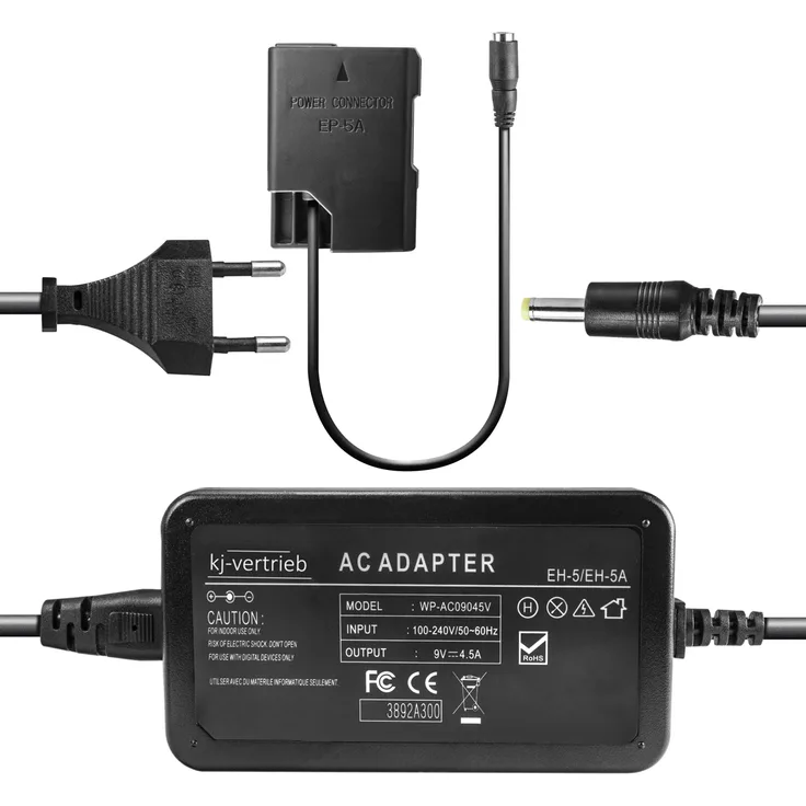 kj-vertrieb Netzteil mit Akkuadapter EP-5A für Nikon EH-5 - 9V 4,5A - 4,0 x 1,7 mm