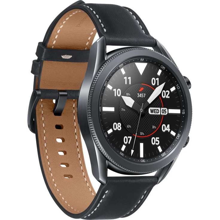 Samsung Galaxy Watch 3 LTE Smartwatch GPS, Damen, 45mm, Lederarmband, Mystic Black Smartwatch – Bild 1